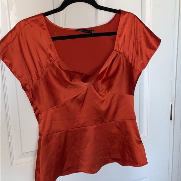 The Limited Tops - Burnt Orange Metallic Blouse with Twist